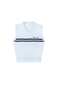 Pull sans manches Signature en maille - Ciel & Bleu Marine