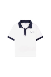Polo à logo Signature en éponge - Blanc & Bleu Marine