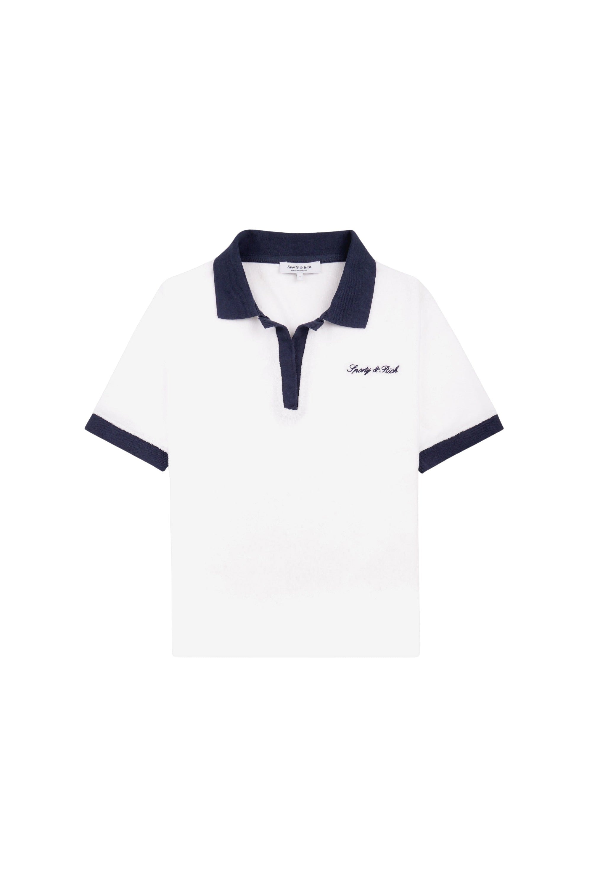 Polo à logo Signature en éponge - Blanc & Bleu Marine