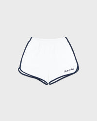 Short en éponge Signature Logo - Blanc/Bleu marine