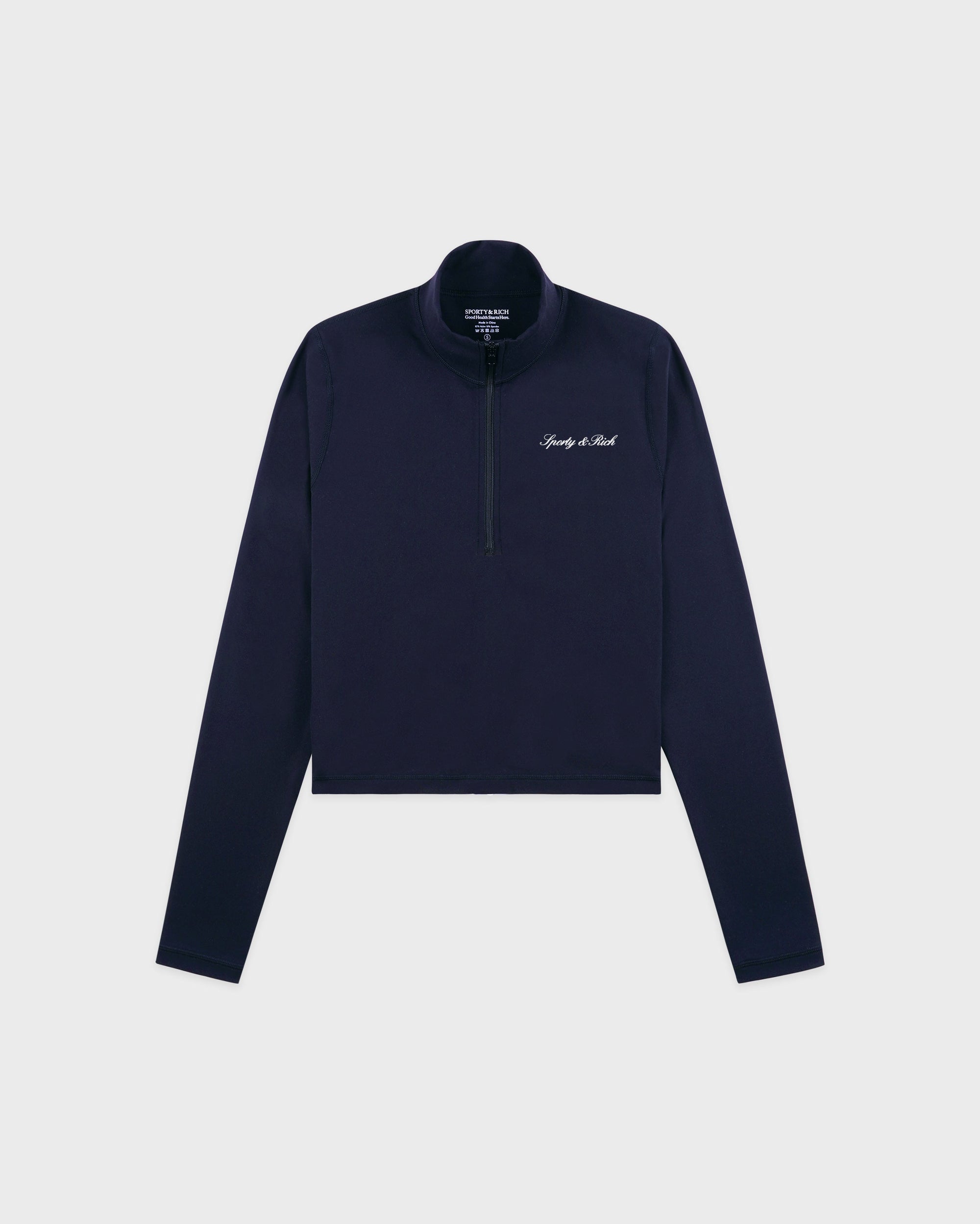 Pull de sport à fermeture éclair quart de longueur Signature Logo - Bleu marine