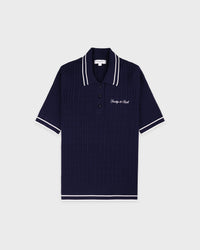 Polo à mini-torsades et logo Signature - Bleu marine/Blanc