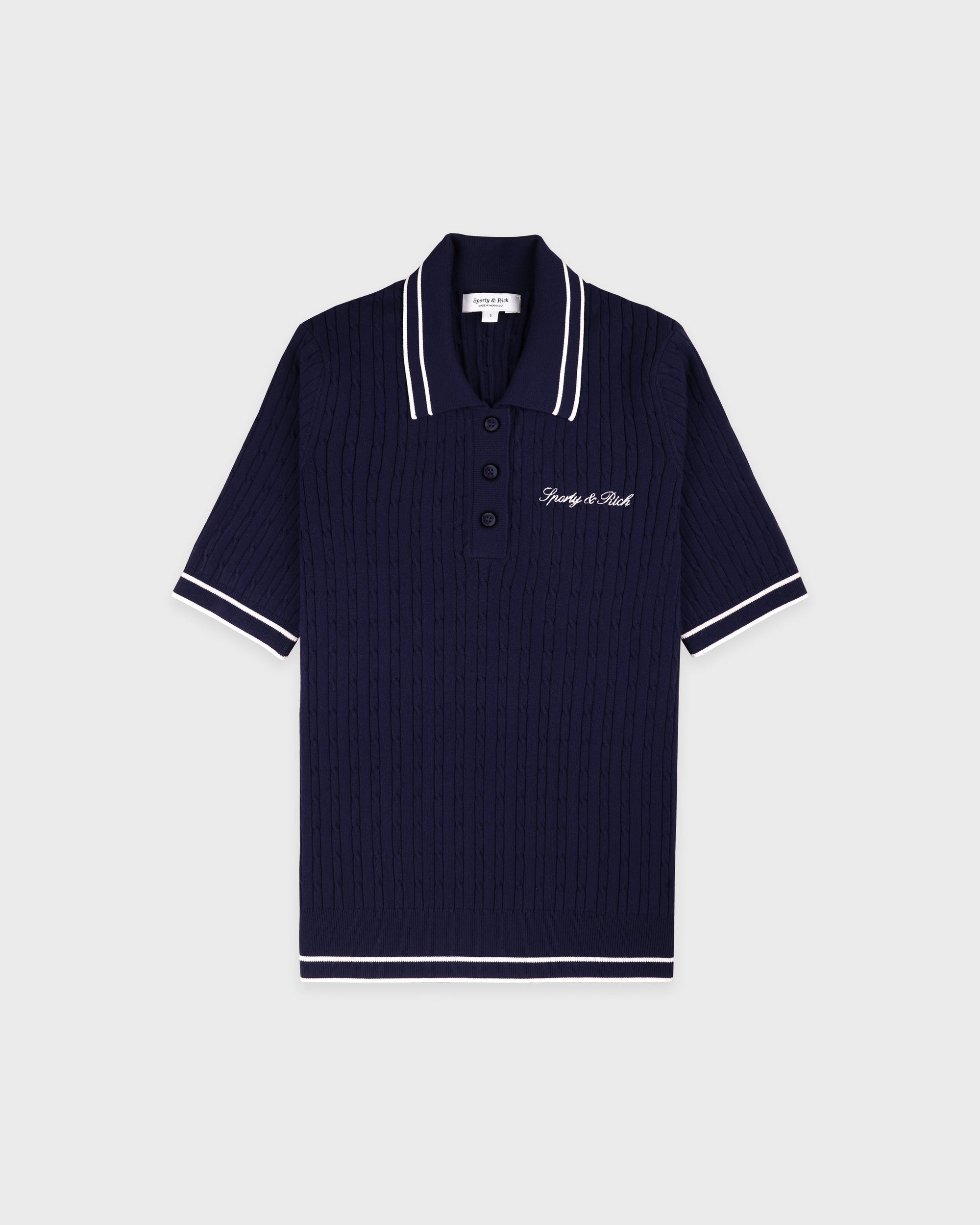 Polo à mini-torsades et logo Signature - Bleu marine/Blanc