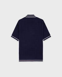 Polo à mini-torsades et logo Signature - Bleu marine/Blanc