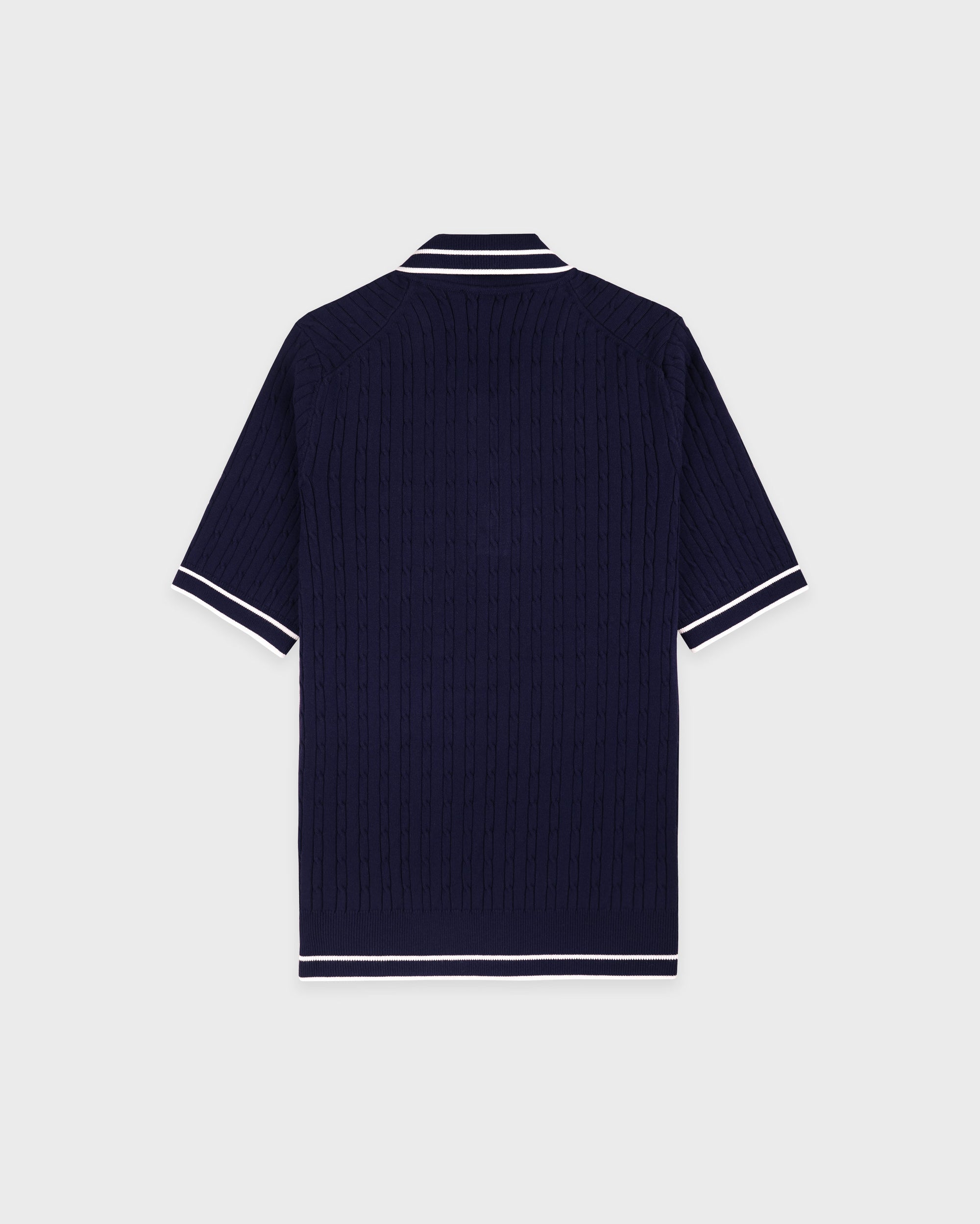 Polo à mini-torsades et logo Signature - Bleu marine/Blanc