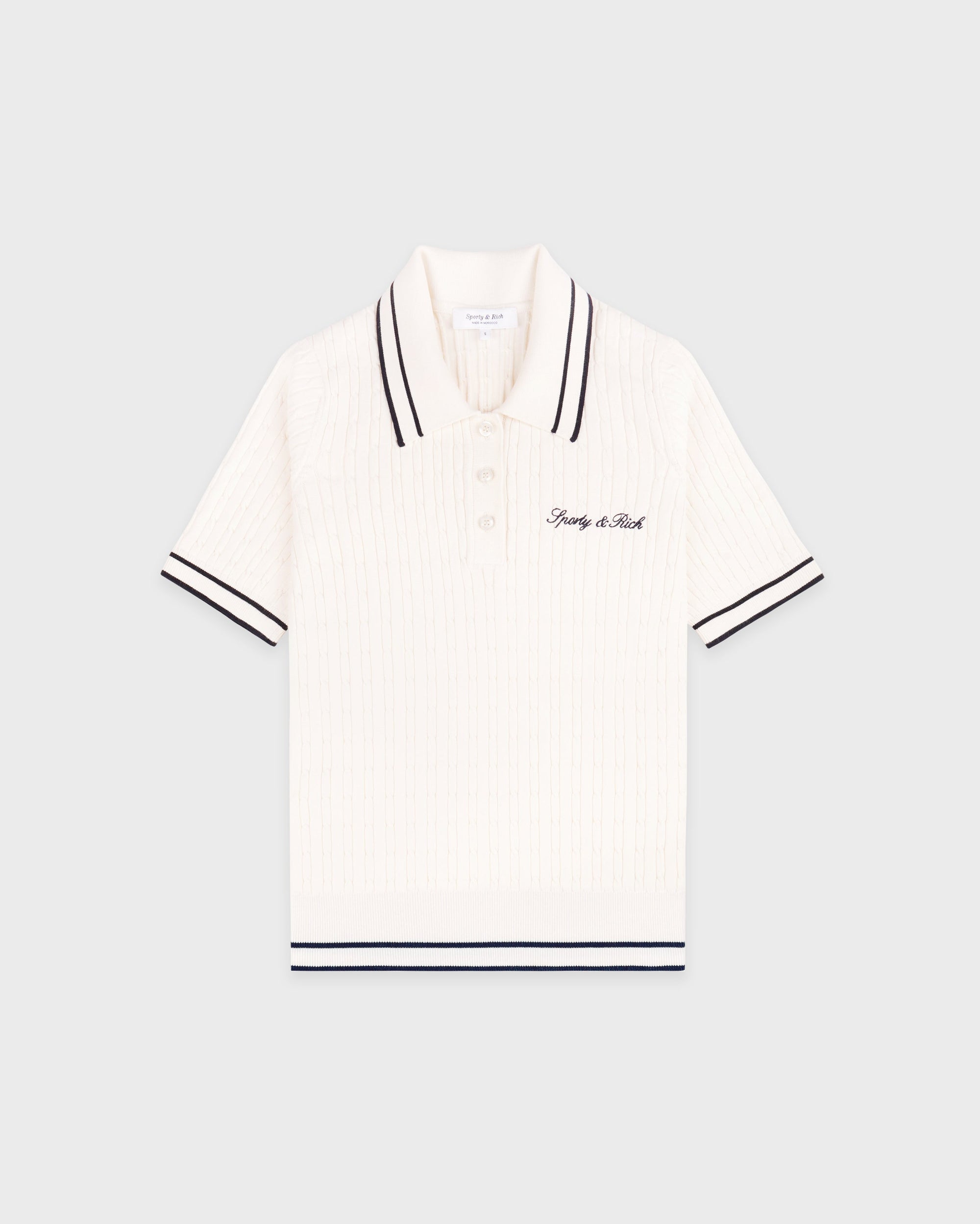 Polo « Signature Logo » à mini-côtes - Écru/Bleu marine