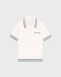 Polo « Signature Logo » à mini-côtes - Écru/Bleu marine