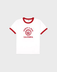 T-shirt à col resserré California Emblem - Blanc/Rubis