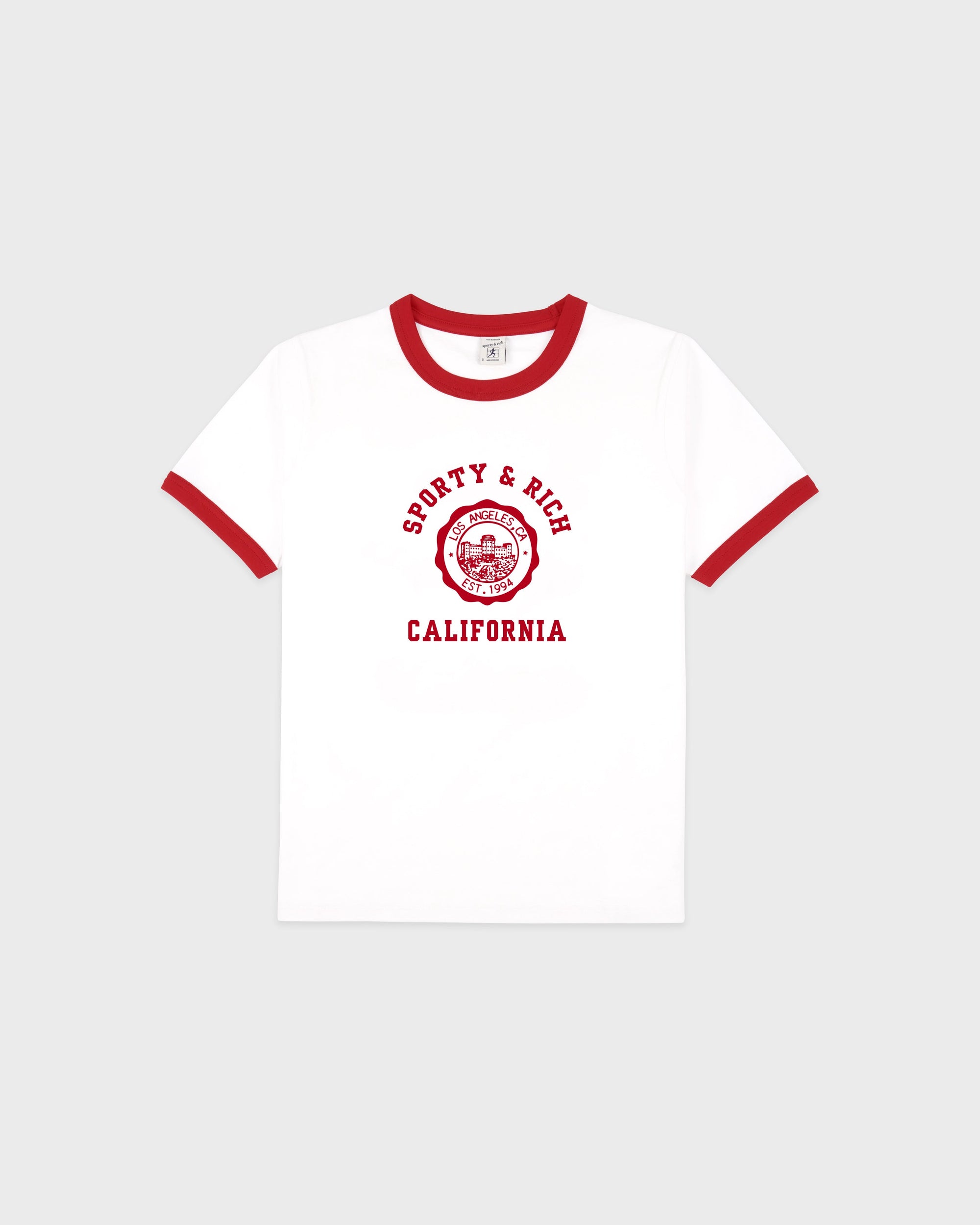 T-shirt à col resserré California Emblem - Blanc/Rubis