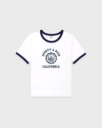T-shirt à col rond et bordures « California Emblem » - Blanc/Bleu marine foncé