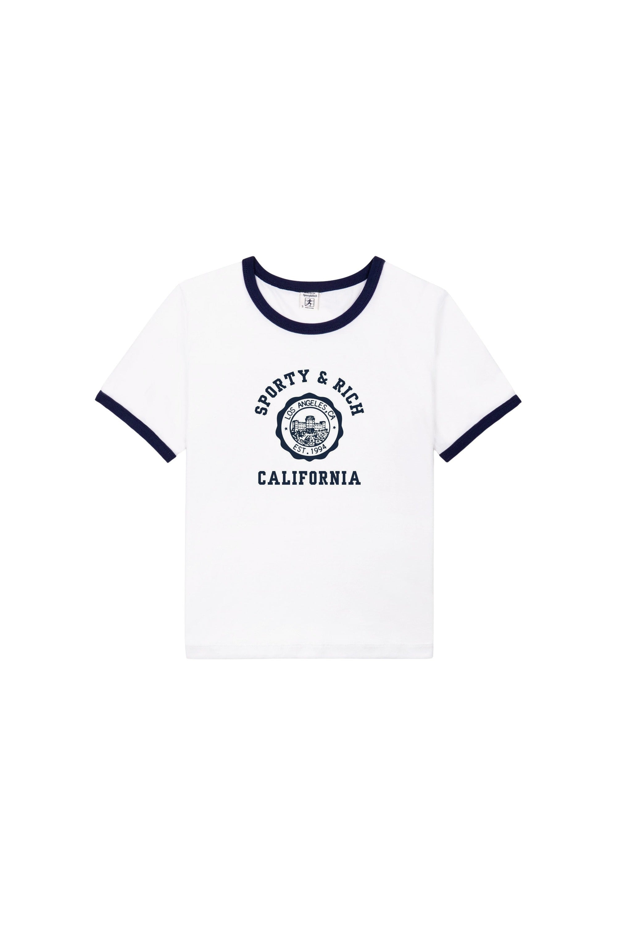 T-shirt à col rond California Emblem - Blanc & Bleu Marine Foncé