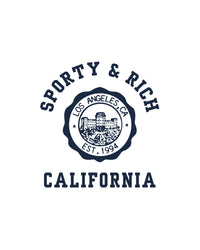 T-shirt à col rond et bordures « California Emblem » - Blanc/Bleu marine foncé
