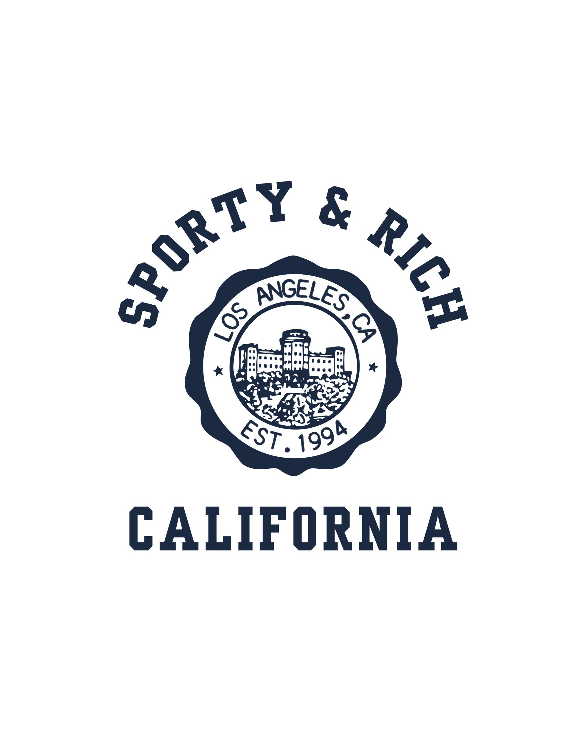 T-shirt à col rond et bordures « California Emblem » - Blanc/Bleu marine foncé