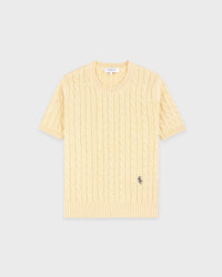 Pull en coton SRC à mailles torsadées - Amande/Bleu marine