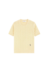 Pull SRC à mailles torsadées - Amande & Bleu Marine