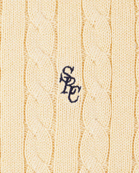 Pull en coton SRC à mailles torsadées - Amande/Bleu marine