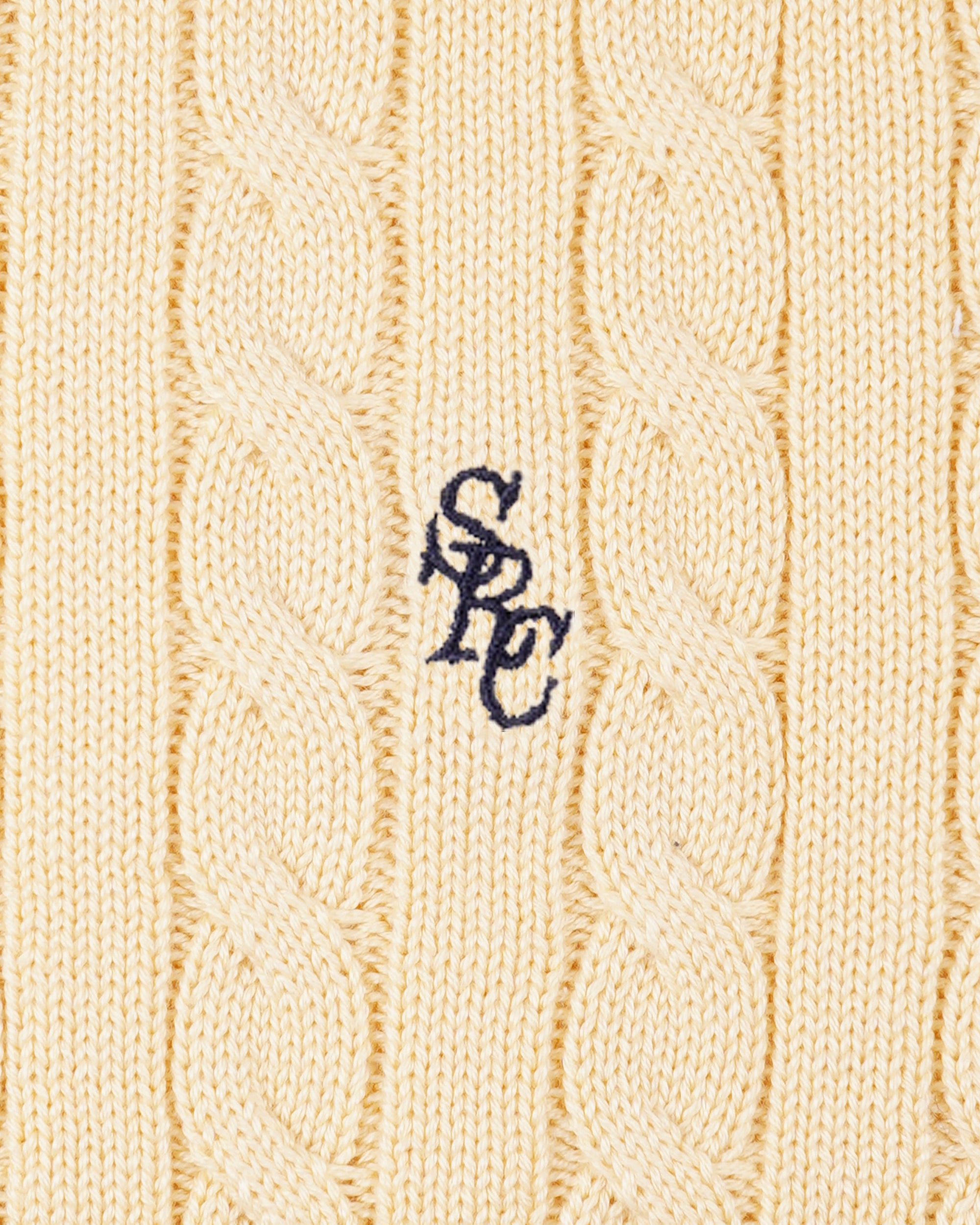 Pull en coton SRC à mailles torsadées - Amande/Bleu marine