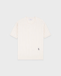 Pull en coton SRC à mailles torsadées - Écru/Bleu marine