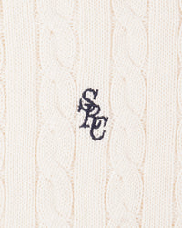 Pull en coton SRC à mailles torsadées - Écru/Bleu marine