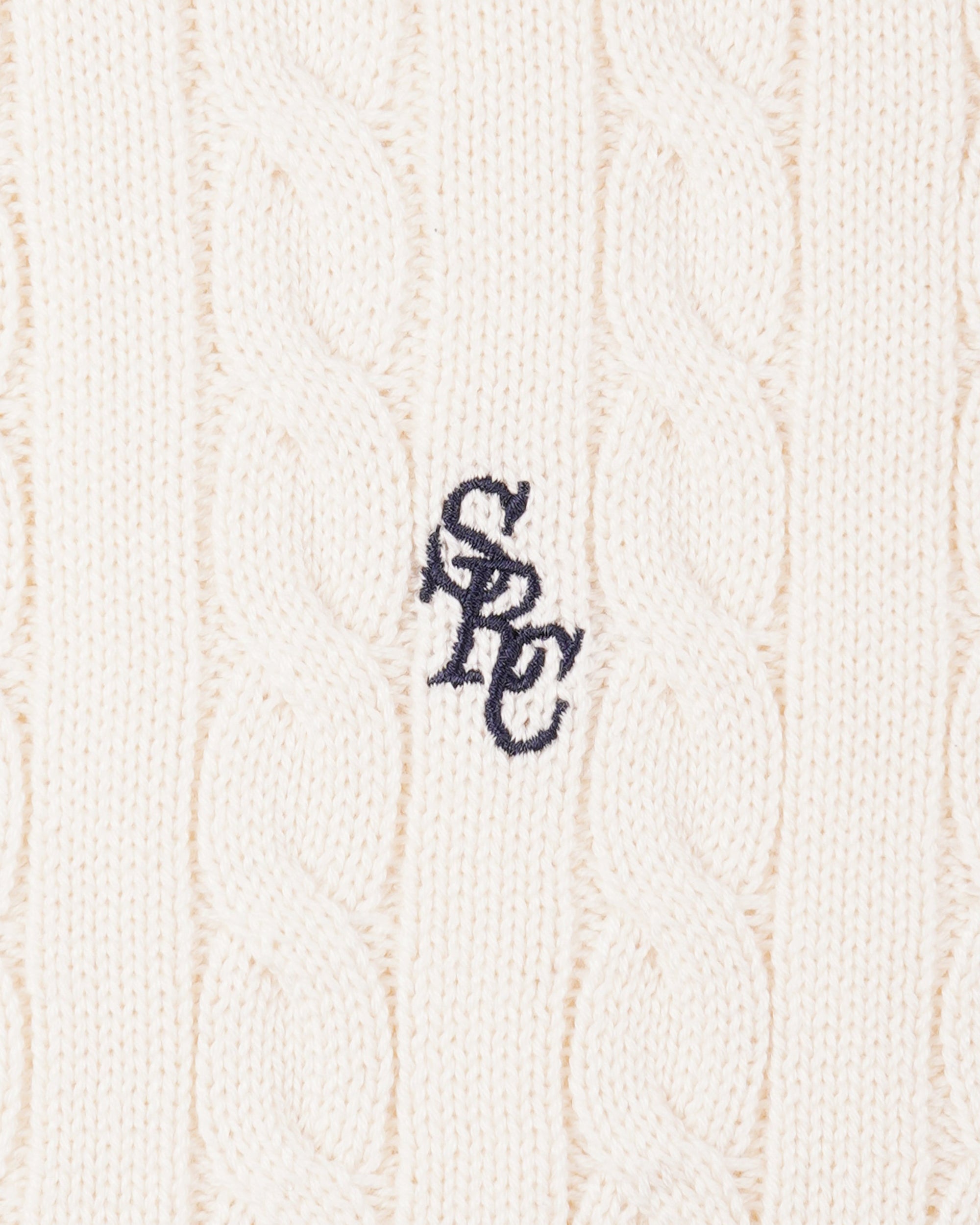 Pull en coton SRC à mailles torsadées - Écru/Bleu marine