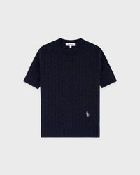 Pull SRC en coton à mailles torsadées - Bleu marine/Blanc