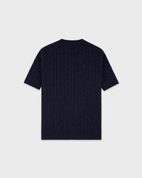 Pull SRC en coton à mailles torsadées - Bleu marine/Blanc