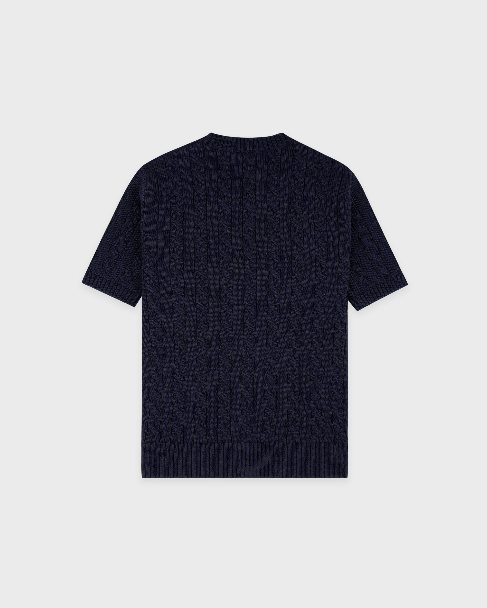 Pull SRC en coton à mailles torsadées - Bleu marine/Blanc