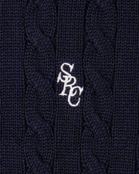 Pull SRC en coton à mailles torsadées - Bleu marine/Blanc