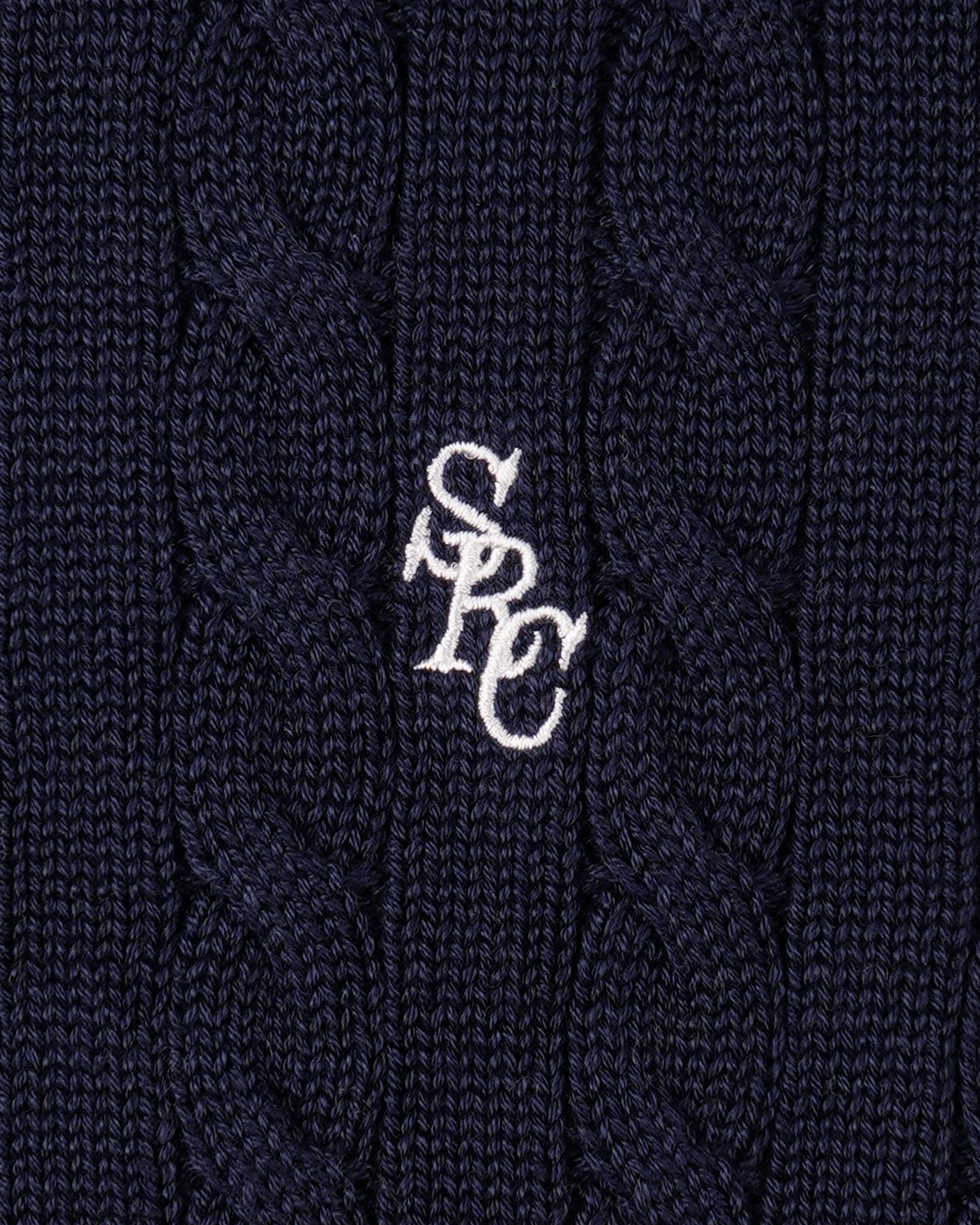 Pull SRC en coton à mailles torsadées - Bleu marine/Blanc