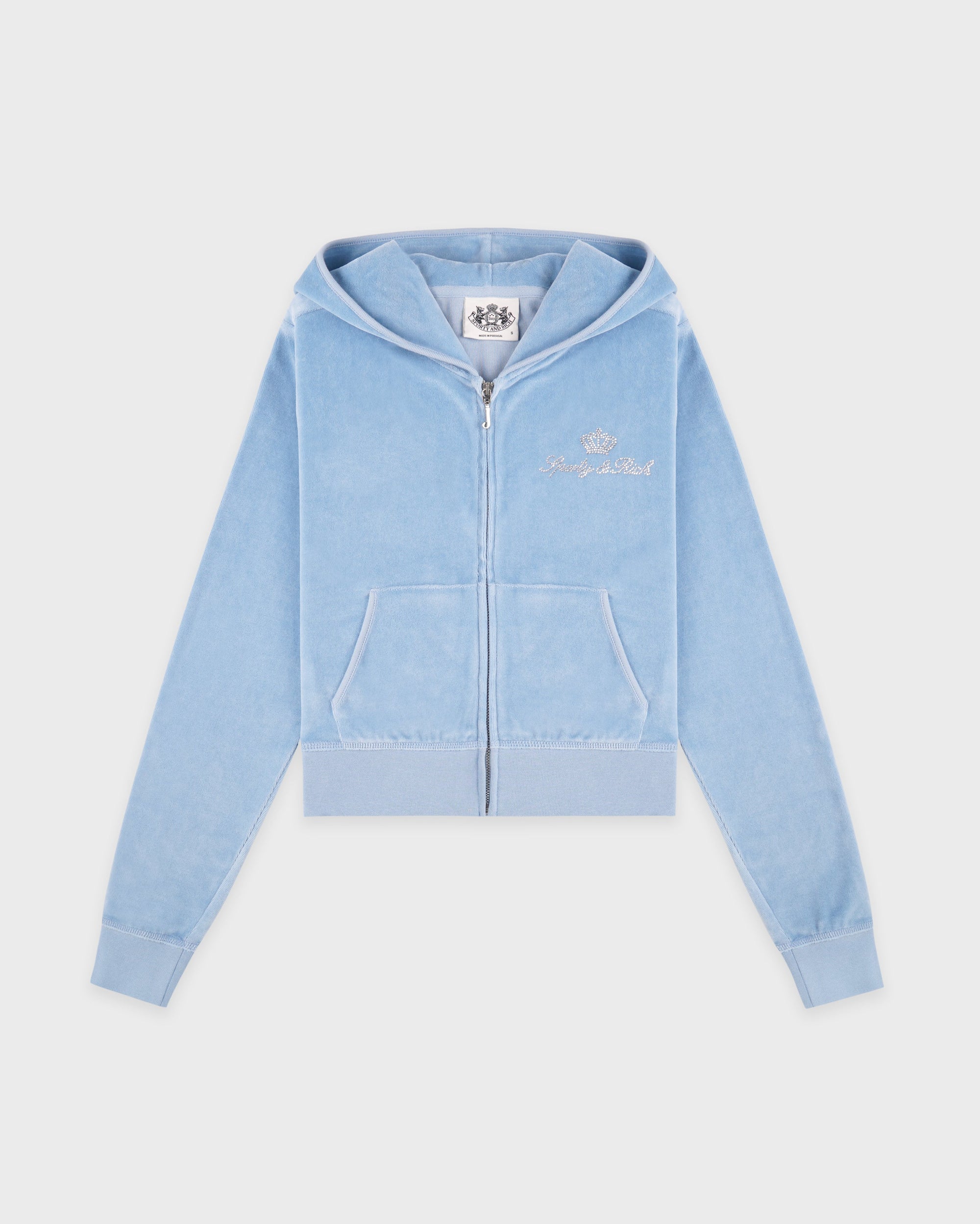 Sweat à capuche zippé en velours « Juicy Script » - Bleu ciel