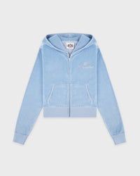 Sweat à capuche zippé en velours « Juicy Script » - Bleu ciel