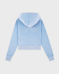 Sweat à capuche zippé en velours « Juicy Script » - Bleu ciel