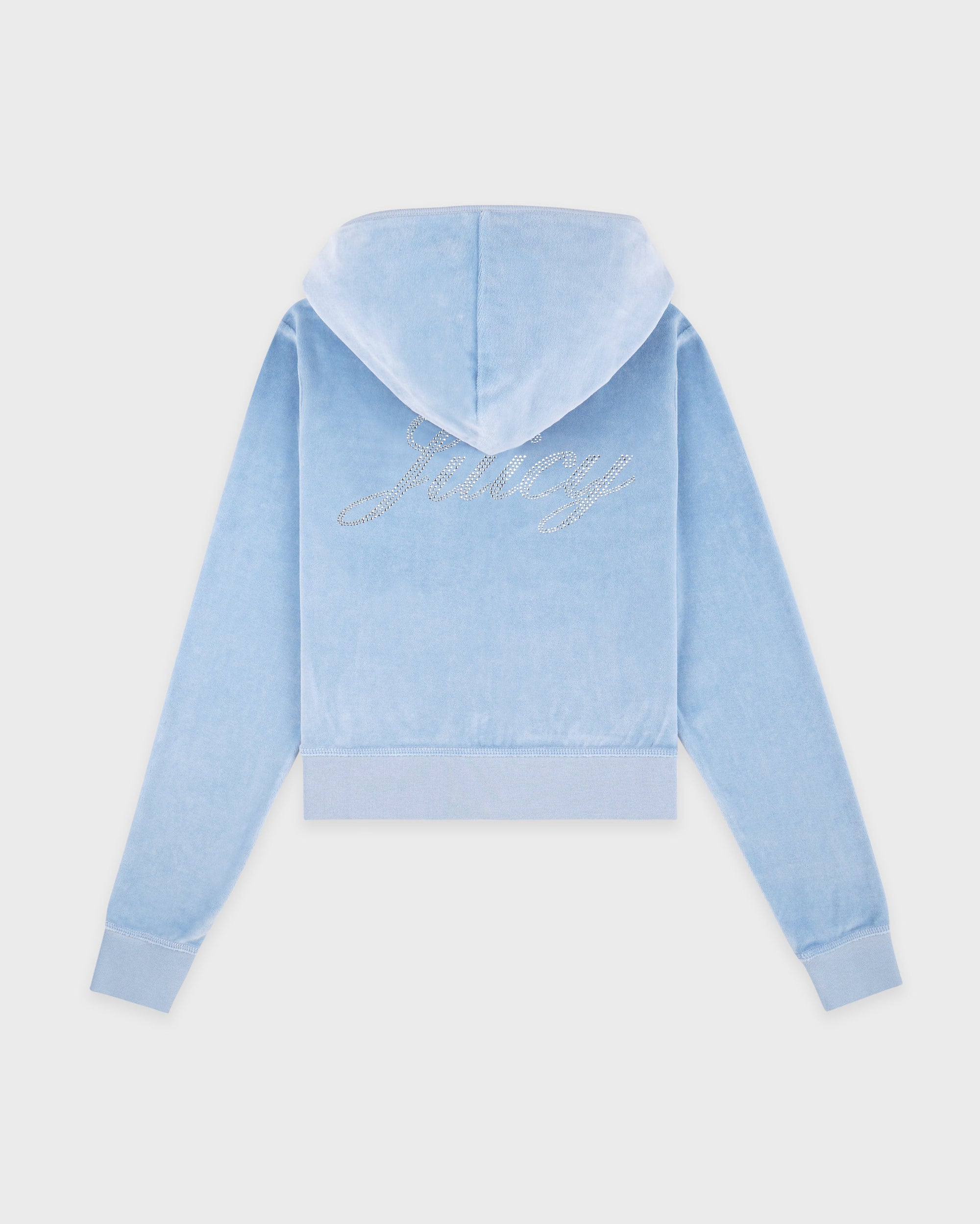 Sweat à capuche zippé en velours « Juicy Script » - Bleu ciel