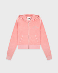 Sweat à capuche zippé en velours avec inscription « Juicy » - Rose