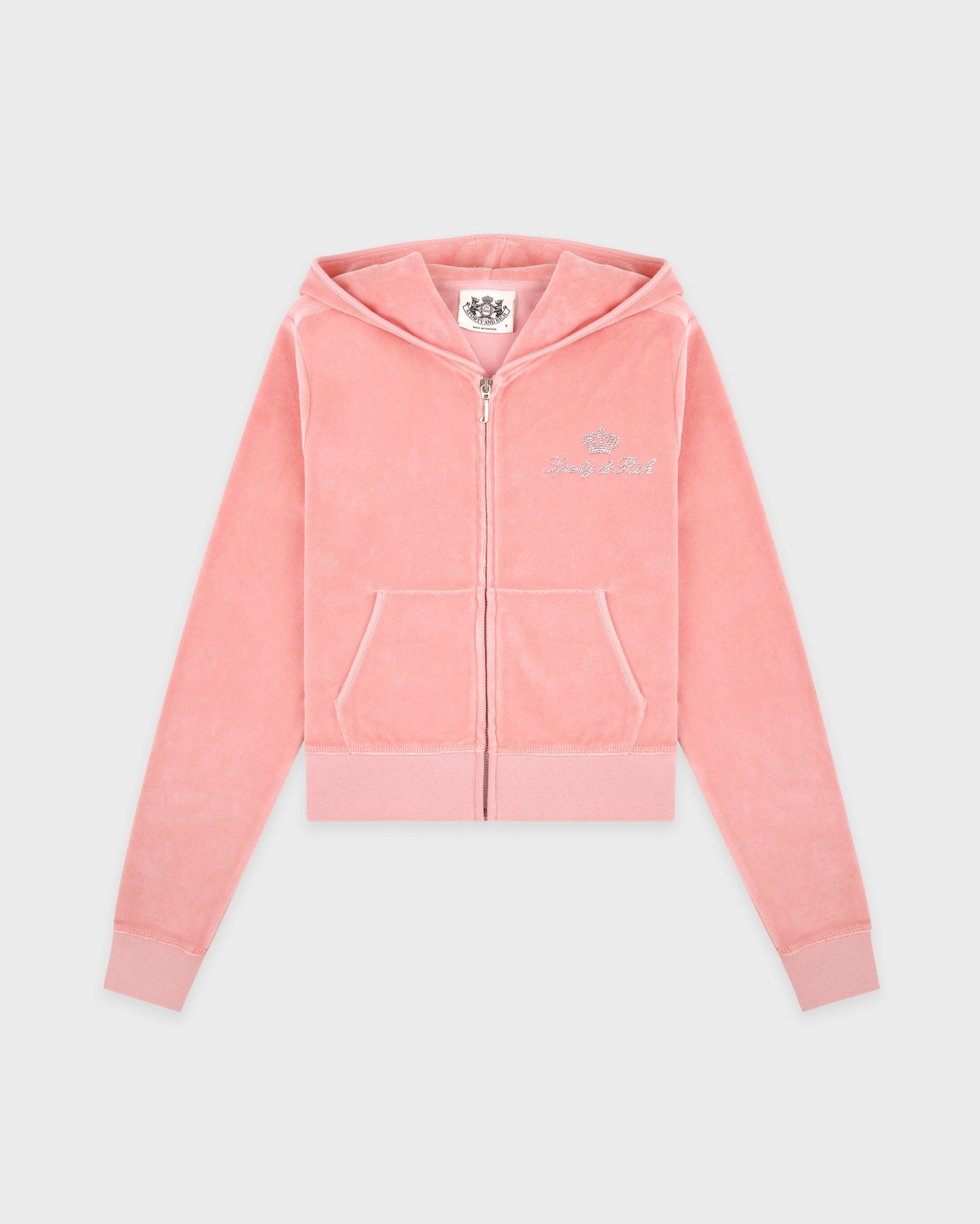Sweat à capuche zippé en velours avec inscription « Juicy » - Rose