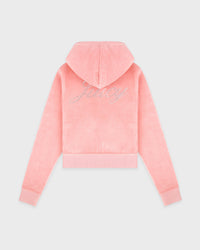 Sweat à capuche zippé en velours avec inscription « Juicy » - Rose
