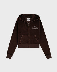Sweat à capuche zippé en velours « Juicy Script » - Chocolat