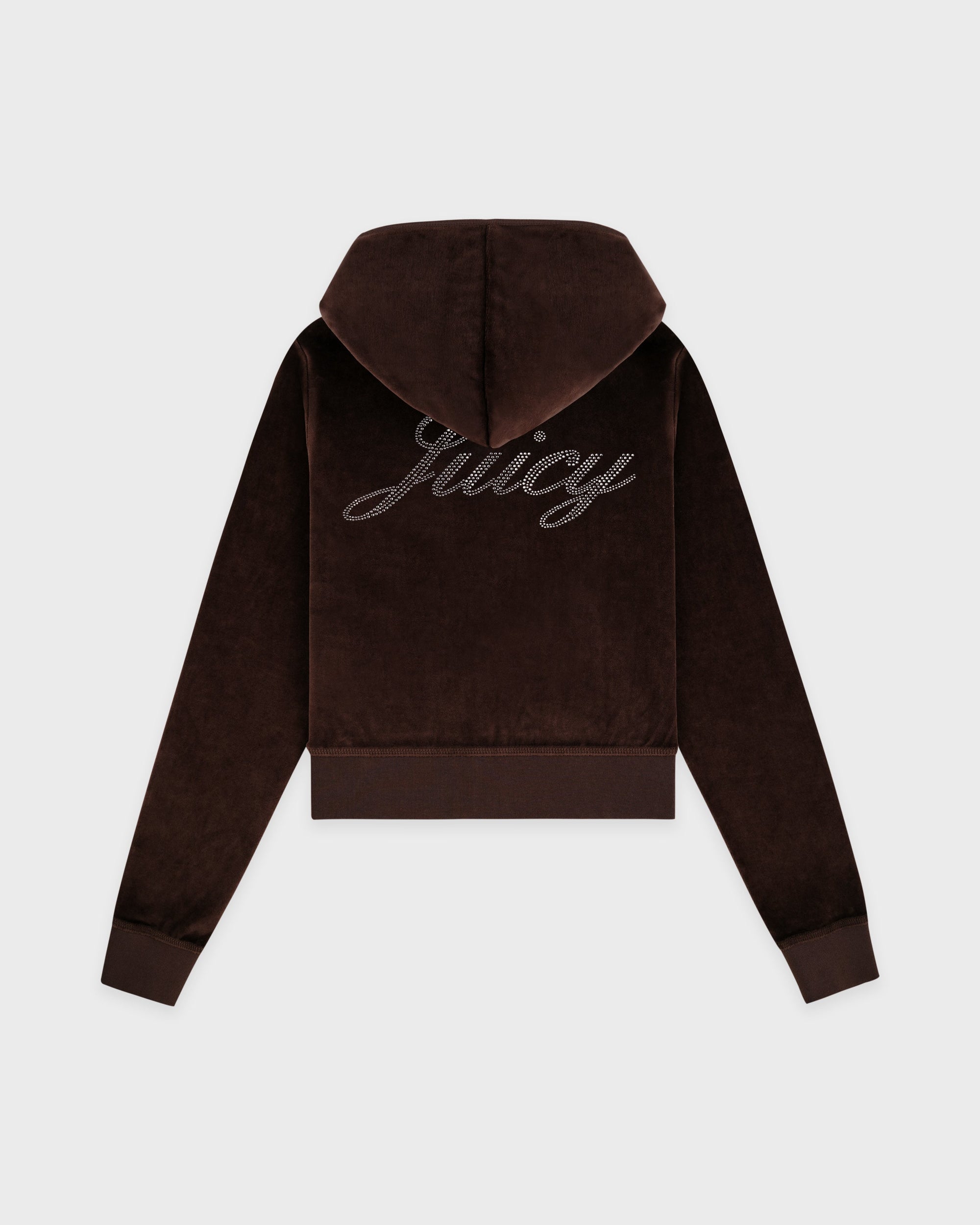 Sweat à capuche zippé en velours « Juicy Script » - Chocolat