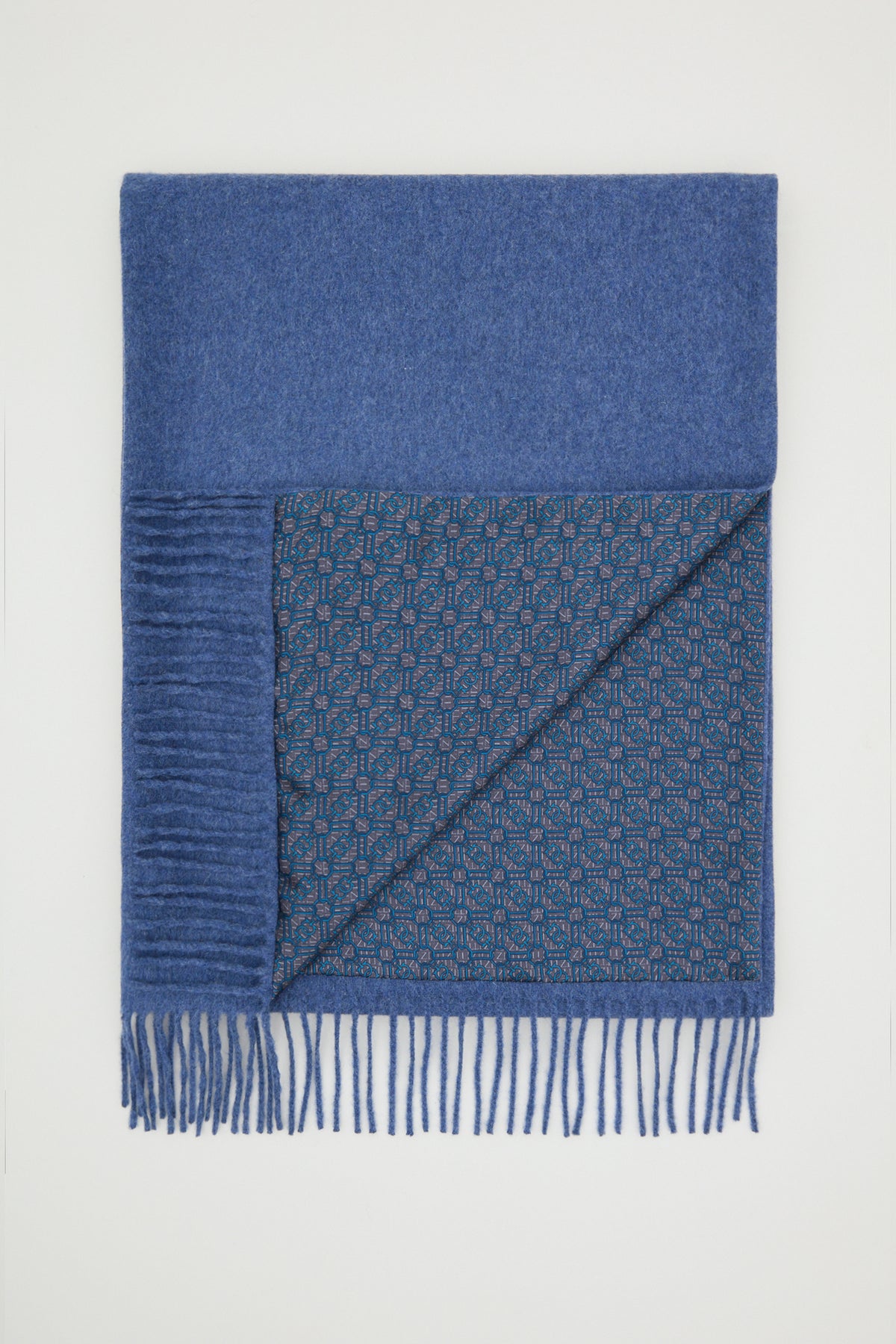 Écharpe à franges et motifs en cachemire et soie mélangée - Smoke Blue
