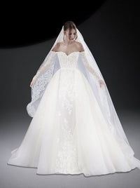 Surjupe à motif fleuri en dentelle et tulle - Pristine Cream