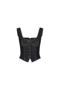 Corset Tattoo boutonné en denim - Indigo