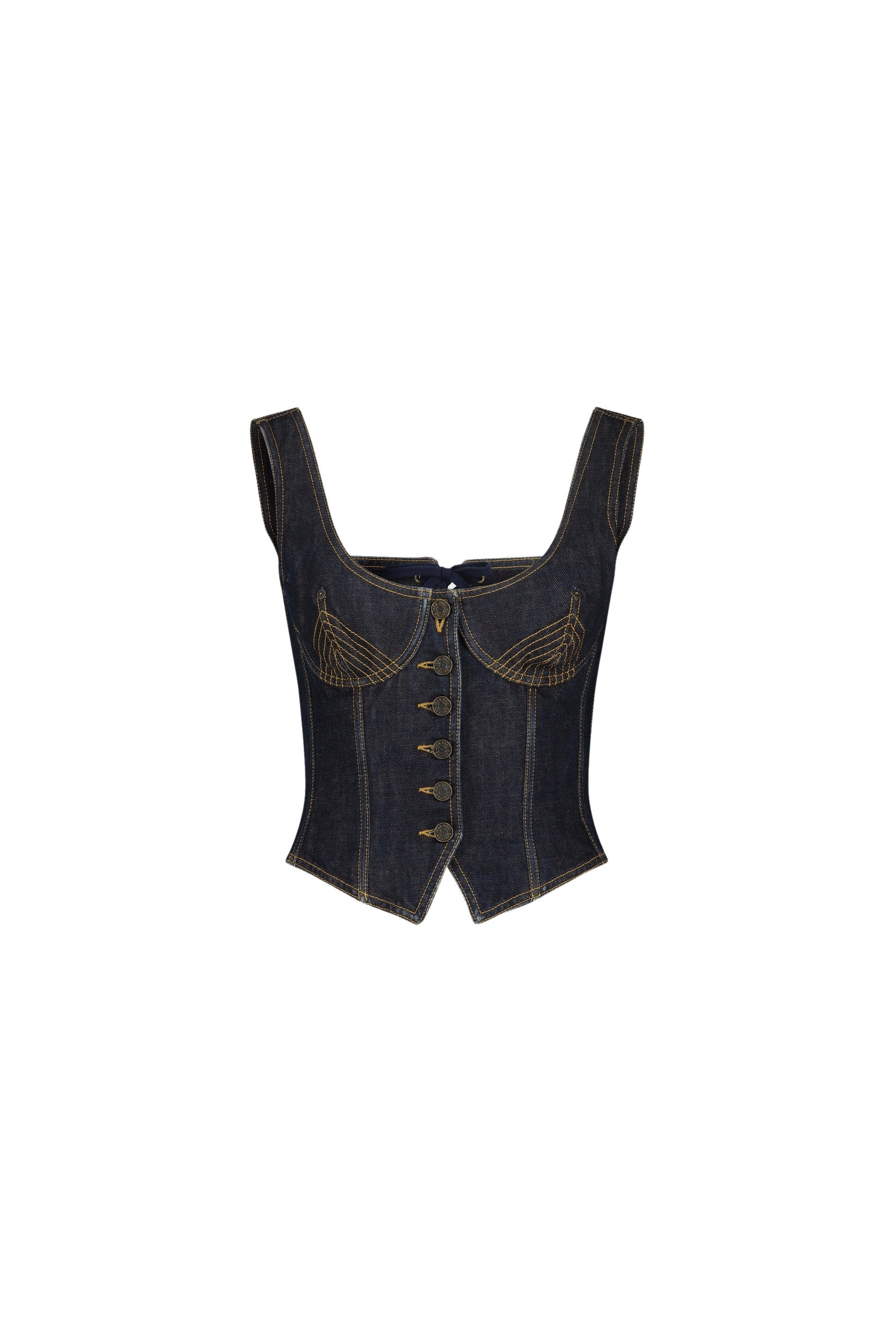 Corset Tattoo boutonné en denim - Indigo