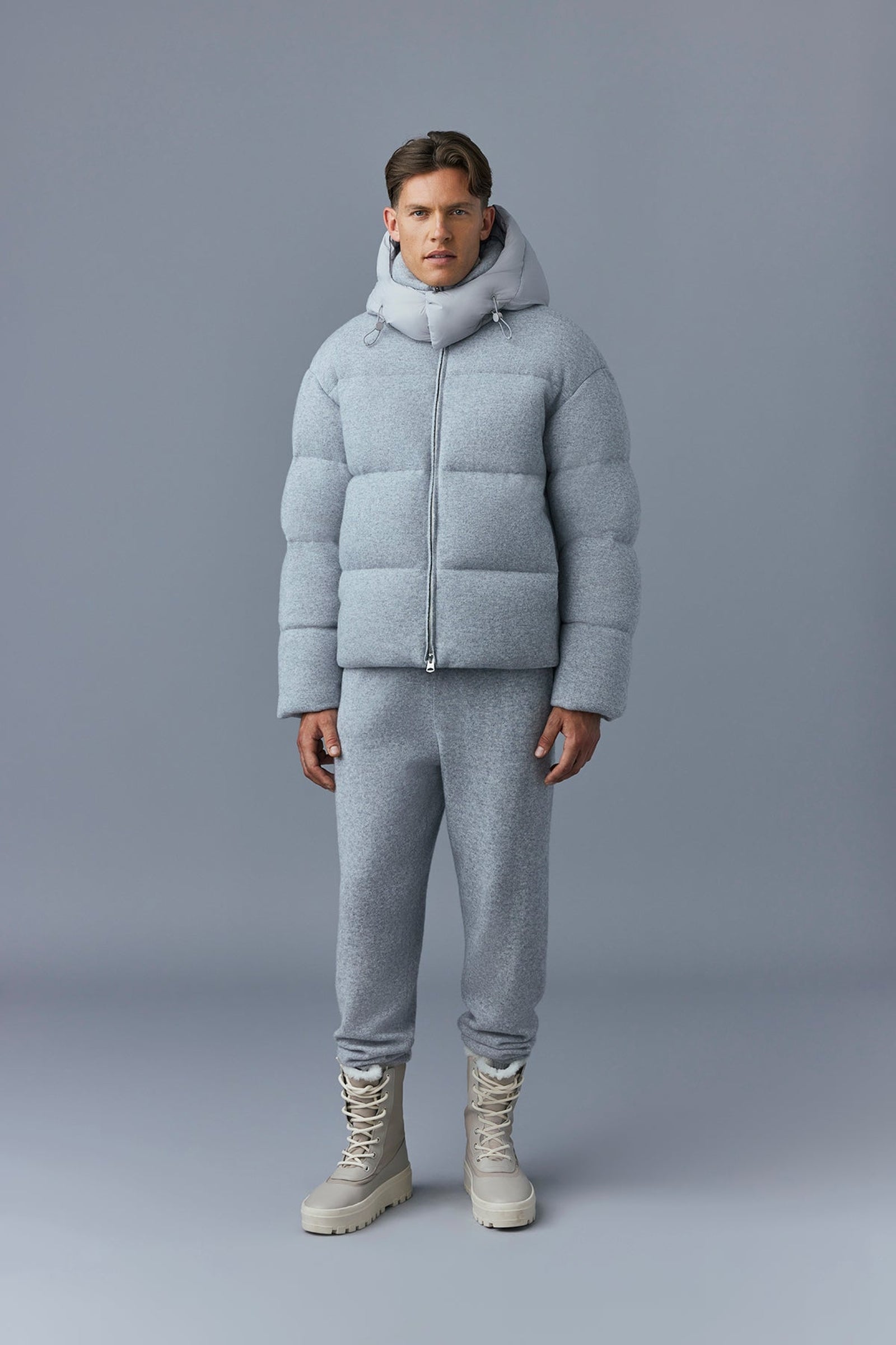 Veste courte Steven à capuche en laine et cachemire - Light Grey Mix