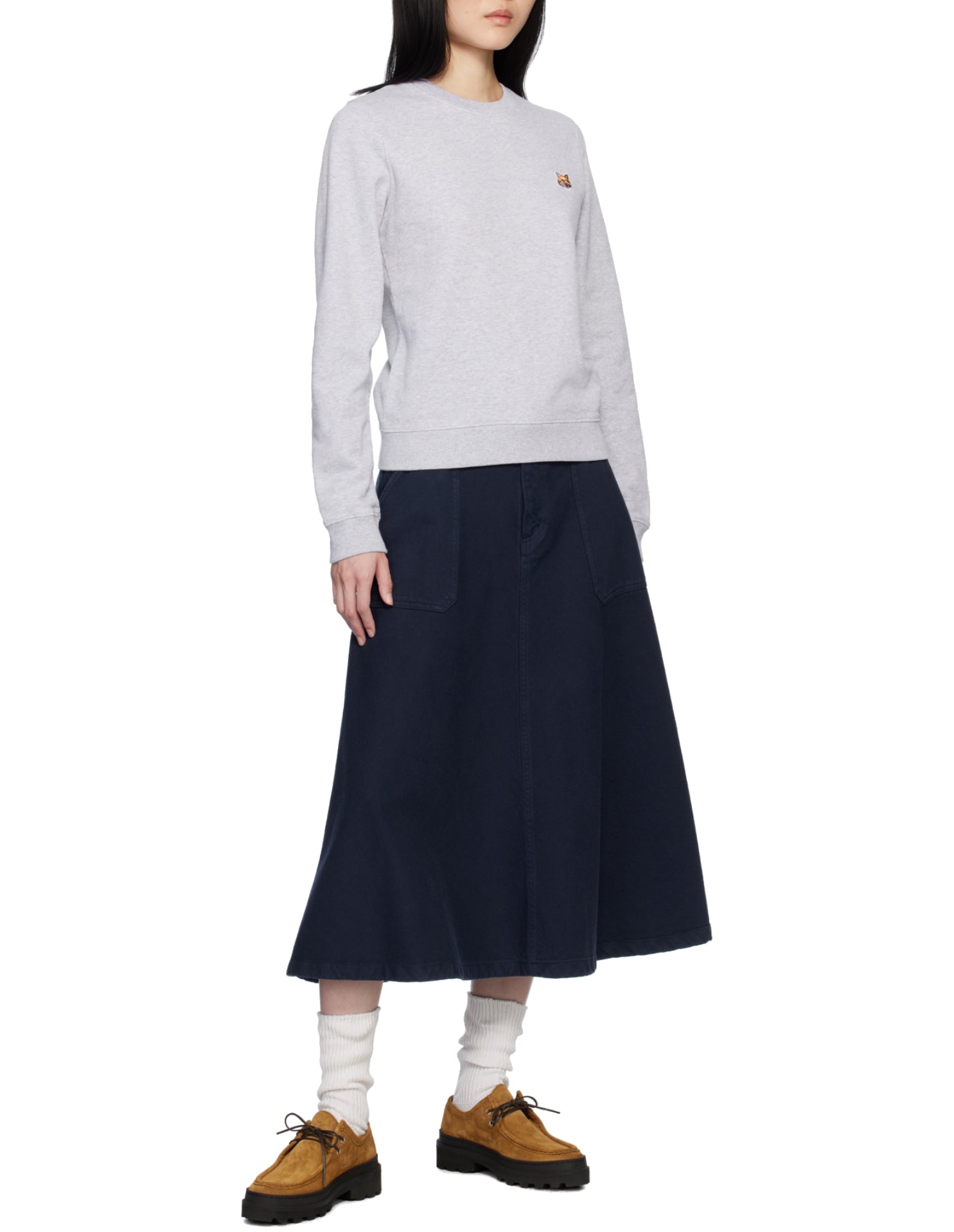 Sweatshirt à col rond ajusté avec écusson - Grey Melange