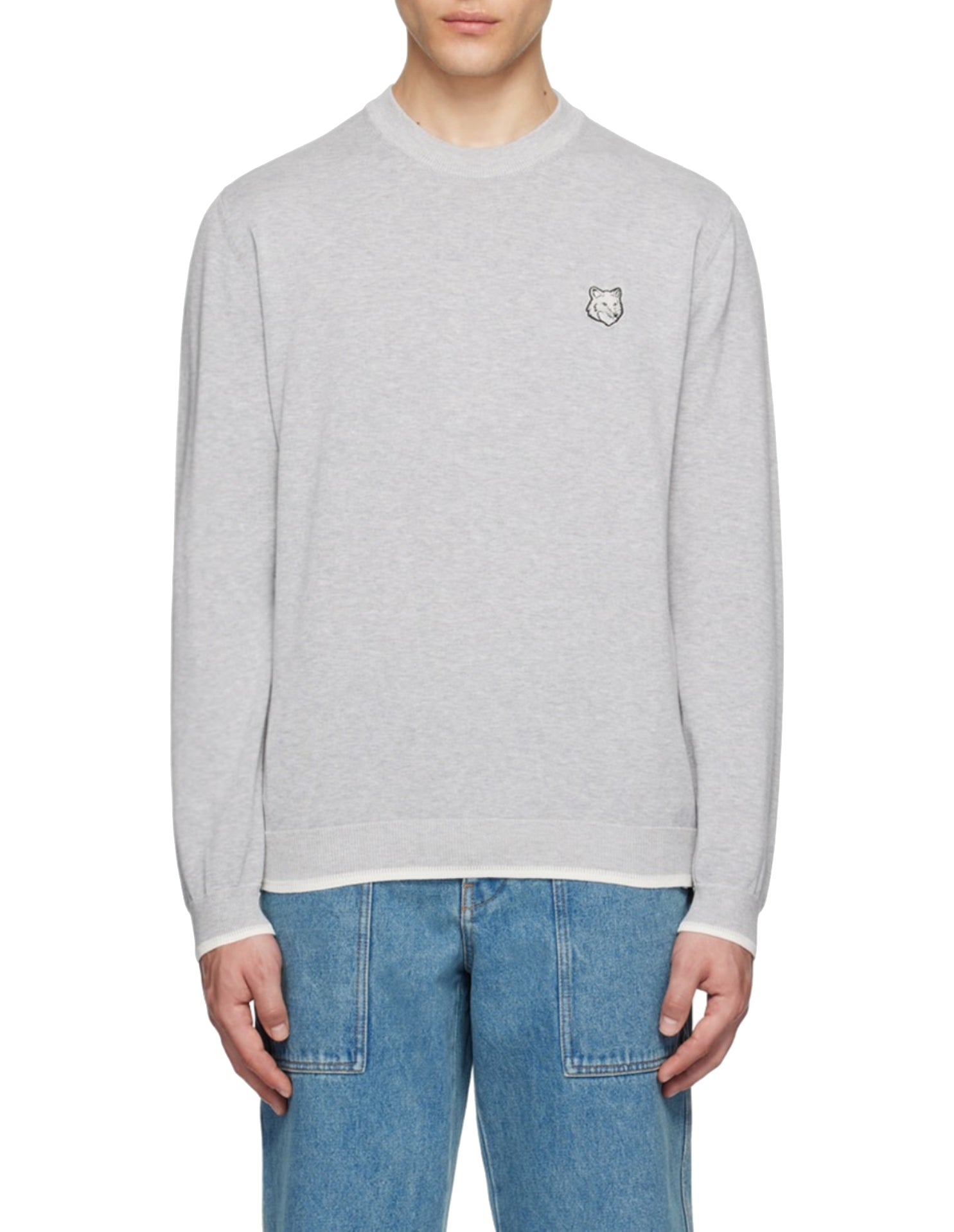 Pull Bold Fox Head à manches longues avec écusson - Grey Melange