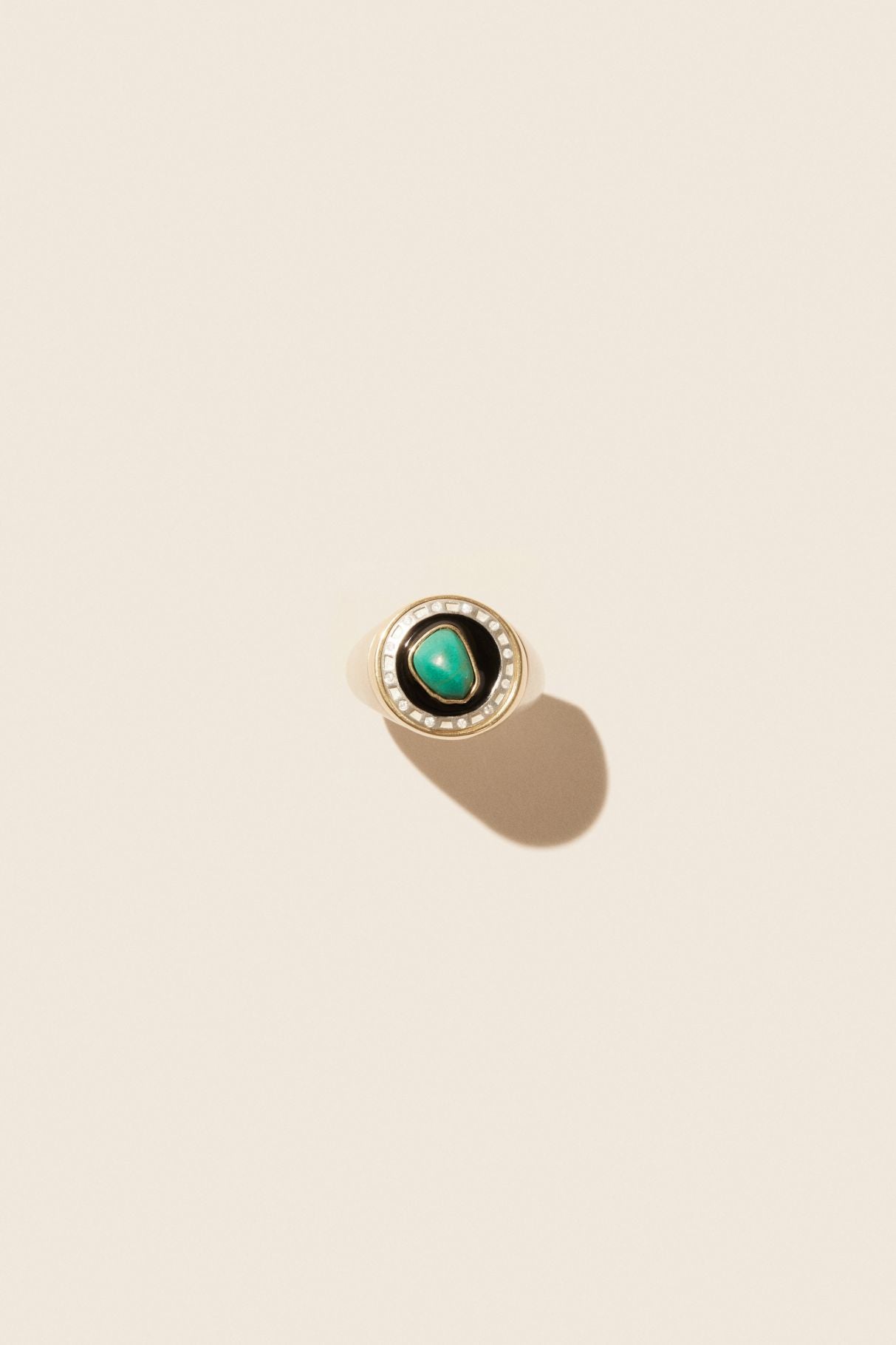Chevalière Stromboli en or jaune et argent sertie de diamant - Diamant & Turquoise
