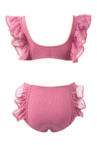 Maillot deux pièces volanté à brillants - Bubble Pink