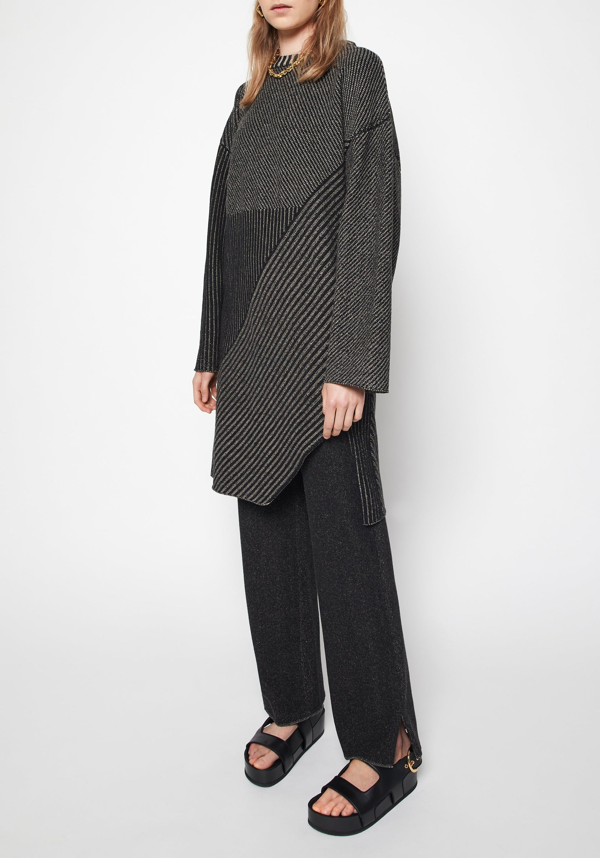 Studio asymmetric short dress - Black Melangé