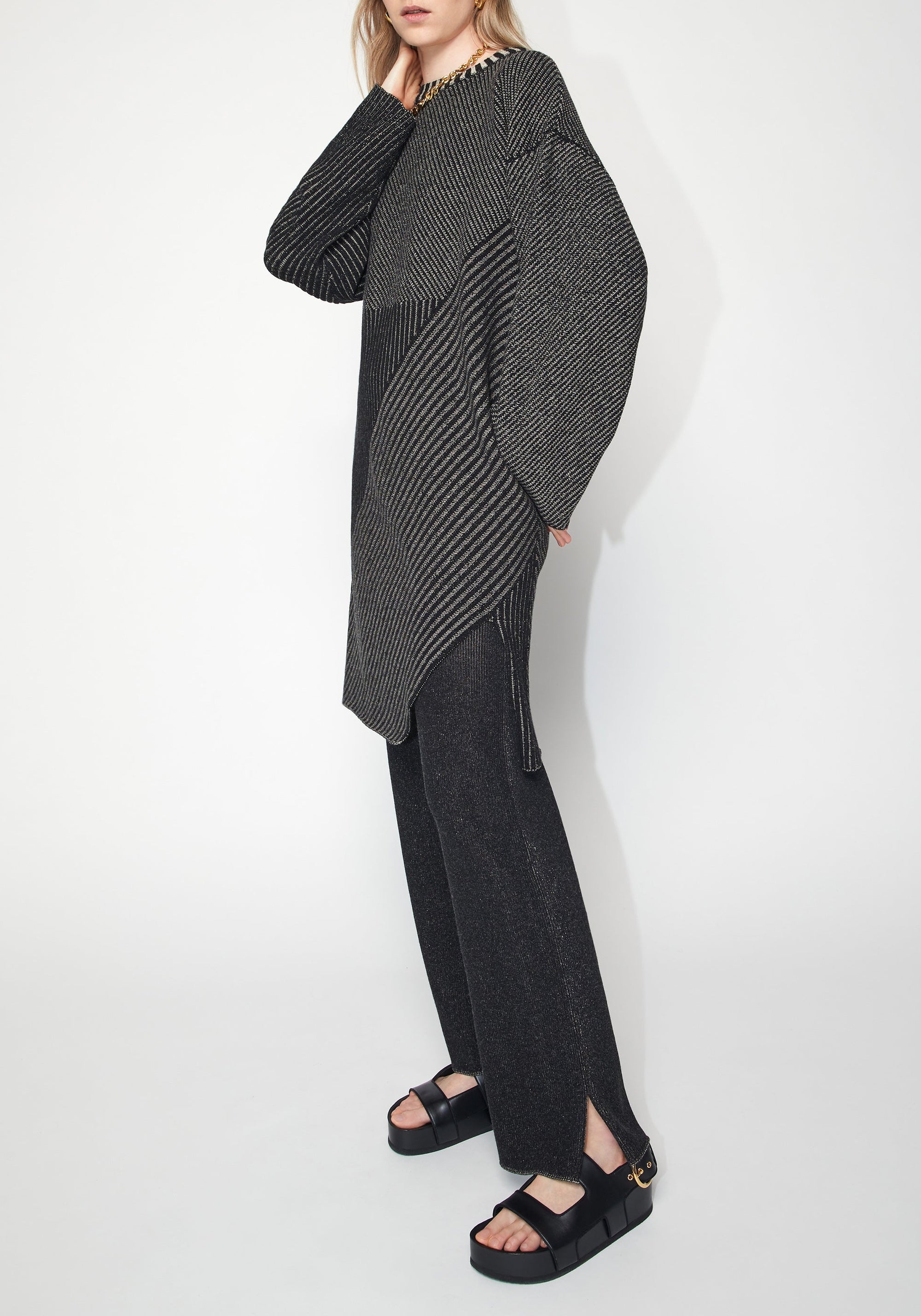 Studio asymmetric short dress - Black Melangé