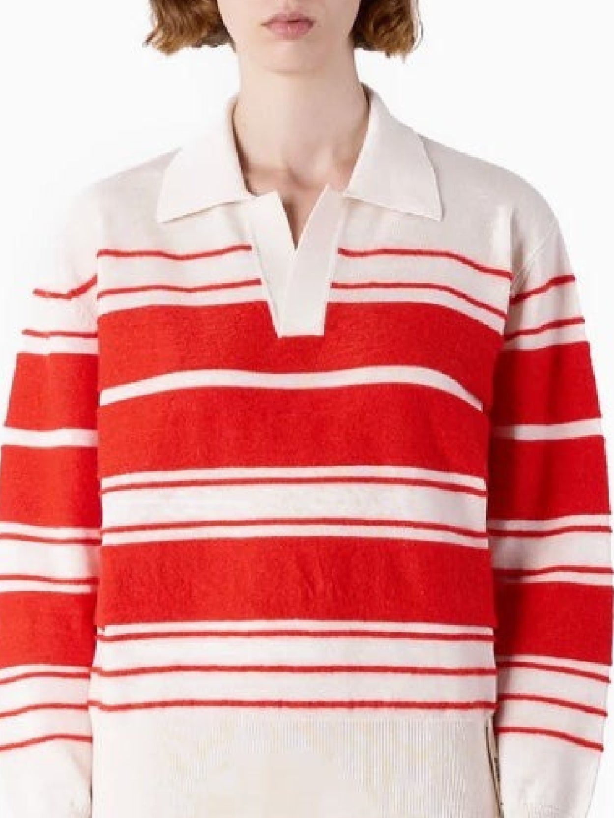 Wool striped polo shirt - Off White & Acid Red